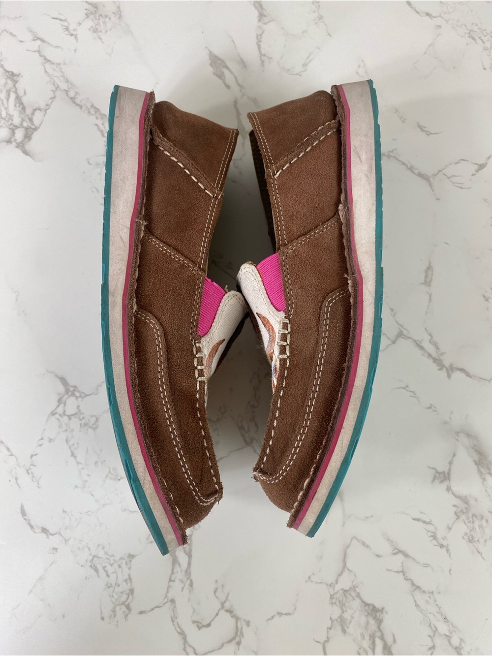 Ariat Brown, Pink & White Floral Bull Skull Slip-On Moccasins - Picture 8 of 8
